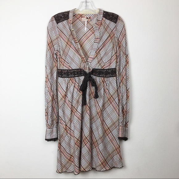 Free People Dresses & Skirts - Free People Plaid Long Sleeve Dress Plaid